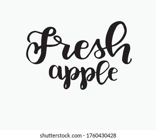 Texto de la mano de manzana fresca ahogado. Afiche tipográfico, icono