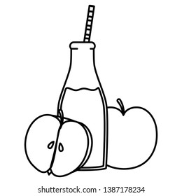 fresh apple juice fruit in botttle with straw