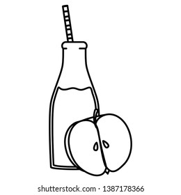 fresh apple juice fruit in botttle with straw