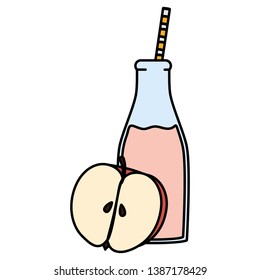 fresh apple juice fruit in botttle with straw