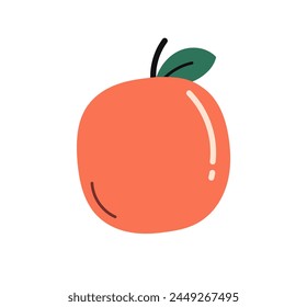 Fresh apple and leaves, natural organic snack, healthy vitamin food, whole ripe fruit with stem, natural ripe eating food, garden fruit flat vector illustration.	
