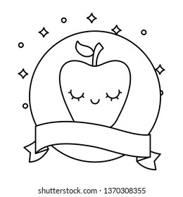fresh apple with ribbon kawaii character
