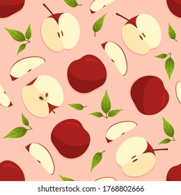 Patrón de manzana fresca sin fisuras, alimento y fruta Vector ilustración. Fondo decorativo