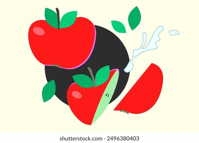 Fresh apples, cuted and splashes, vector image. Great for cooking, gardening, farming or agricultural design.