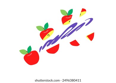 Fresh apples, cuted and splashes, vector image. Great for cooking, gardening, farming or agricultural design.