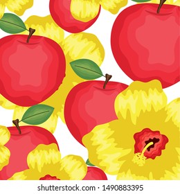 fresh apples fruits and flowers pattern