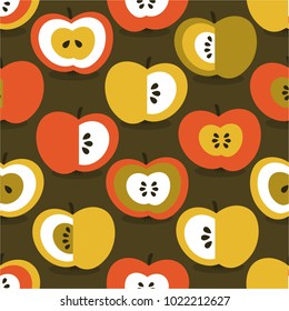 Fresh apples, hand drawn overlapping background. Design wallpaper vector. Seamless pattern with fruits collection. Decorative illustration, good for printing. Colorful backdrop