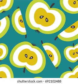 Fresh apples, hand drawn overlapping background. Design wallpaper vector. Seamless pattern with fruits collection. Decorative illustration, good for printing. Colorful backdrop