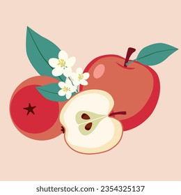 Fresh apples. Vector illustration. Isolated elements for design. 