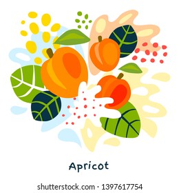 Fresh apricot berry berries fruits juice splash organic food juicy apricots splatter on abstract background vector hand drawn illustrations
