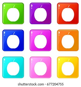 Fresh apricot icons of 9 color set isolated vector illustration