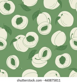 Fresh apricots and plums hand drawn background. Doodle wallpaper vector. Colorful seamless pattern