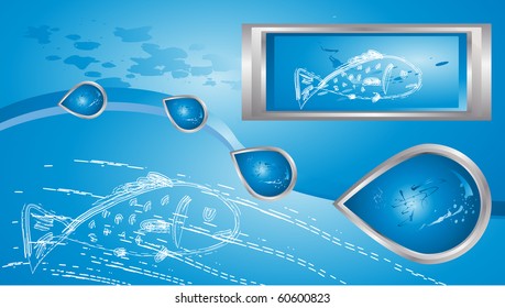 Fresh aqua design background with the fish