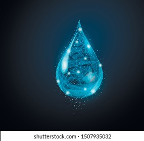  Fresh aqua or liquid drop illustration isolated vector sign symbol. Polygonal illustration in the form of a starry sky, lines, dots, polygon