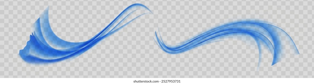 Fresh aroma blue waves set. Cold circular air flow. Blue wind air flow effect, cold fresh wave isolated vector illustration.