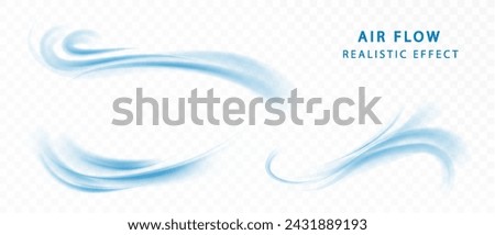 Fresh aroma blue waves set. Cold circular air flow. Blue wind air flow effect, cold fresh wave isolated vector illustration.