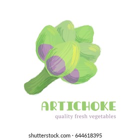 Fresh artichoke isolated on white background. Healthy food for the design of menus, posters, websites and postcards. Hand-drawn color vegetable design. Vector illustration.