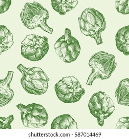 fresh artichokes. harvesting. seamless background