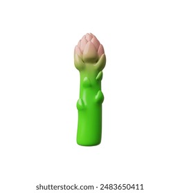Fresh asparagus. Vector 3D illustration of a bright asparagus branch. Ideal for healthy eating and vegetarian themes. Cooking icon in cartoon style on isolated background.
