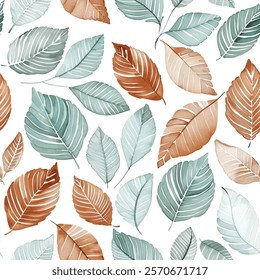 Fresh Autumn Eucalyptus Leaf Watercolor Abstract Scandinavian Design Seamless Pattern Wallpaper Curtain Bedding Background Upholstery Gift Wrapping Paper Vector