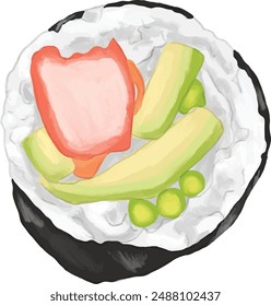 fresh avocado and crab stick sushi japanese menu illustration