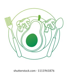 fresh avocado in dish with mushroom vegetarian food