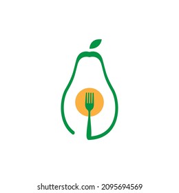 fresh avocado fruit with fork logo design vector graphic symbol icon sign illustration creative idea