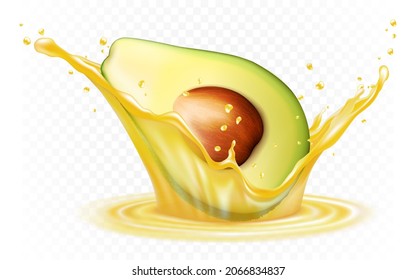 Fresh avocado fruit juice splash, realistic isolated 3d vector illustration