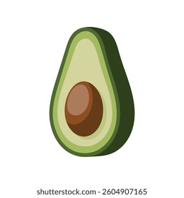 Fresh Avocado Half  with Seed Digital Art, Avocado Cut Clipart Design Vector illustration isolated white background