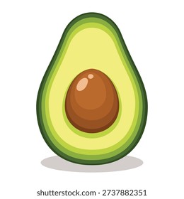 Fresh avocado half with visible seed, illustrated in smooth flat vector style with vibrant green tones