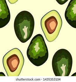 Fresh avocado hand draw seamless pattern.Natural and healthy nutrition. Organic food