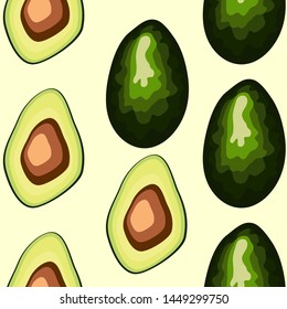 Fresh avocado hand draw seamless pattern.Natural and healthy nutrition. Organic food