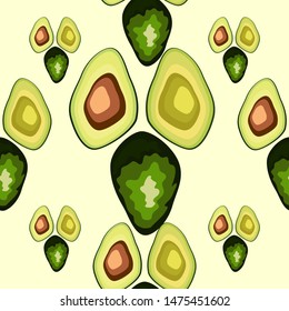 Fresh avocado hand draw seamless pattern.Natural and healthy nutrition. Organic food