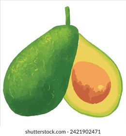 frischer Avocado-Illustrationsvektor mit digitaler Handzeichnung