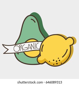fresh avocado and lemon organ fruit with ribbon