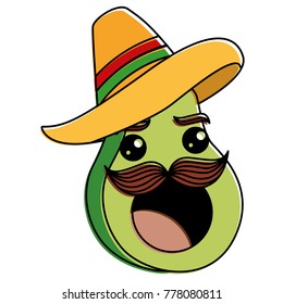 Fresh Avocado With Mexican Hat Kawaii Character