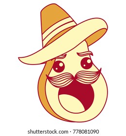 fresh avocado with mexican hat kawaii character