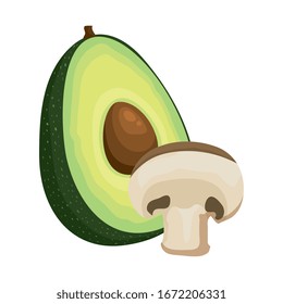 fresh avocado and mushroom vegetables vector illustration design