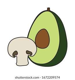 diseño vectorial de hortalizas frescas de aguacate y setas
