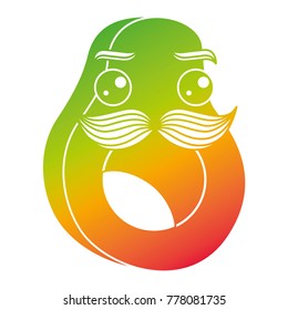 fresh avocado with mustache kawaii character
