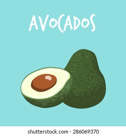 fresh avocado on blue background vector illustration