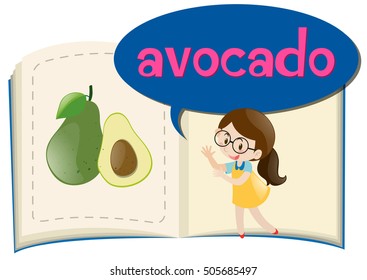 Fresh avocado on children book illustration
