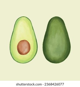 Fresh avocado on light green background. Vector illustration