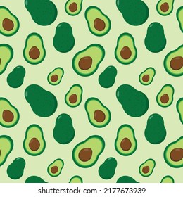 Fresh Avocado Pattern Background. Healthy Food. Seamless. Vector Illustration