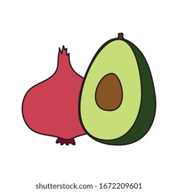 fresh avocado with purple onion vector illustration design