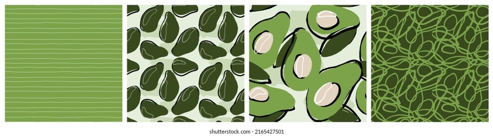  Fresh avocado seamless pattern. Colorful abstract keto diet ingredient, healthy fruit product packaging background or kitchen textile print in green and mint colors.