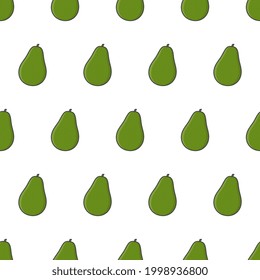 Fresh Avocado Seamless Pattern On A White Background. Avocado Fruit Vector Illustration