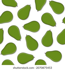 Fresh Avocado Seamless Pattern On A White Background. Avocado Fruit Theme Illustration