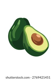 fresh avocado slice composition vector art isolated white background