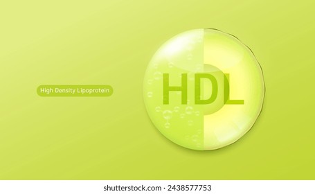 Rodaja de aguacate fresco y solución de gel de suero verde. Lipoproteína de Alta Densidad HDL esencial para la salud. Suplementos dietéticos alternativos naturales. Frutas cítricos ricos en vitaminas y minerales. Vector.